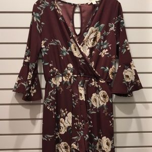 Long red flower maxi dress romper